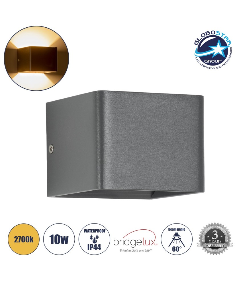 GLOBOSTAR® CIRCOA 60534 Μοντέρνο Φωτιστικό Τοίχου - Απλίκα LED 10W 1000lm 60° AC 220-240V Αδιάβροχο IP44 Θερμό Λευκό 2700K - Bridgelux COB Chip & TÜV SÜD Driver - Γκρι Ανθρακί Ματ - Μ10 x Π8 x Υ10cm - 5 Χρόνια Εγγύηση